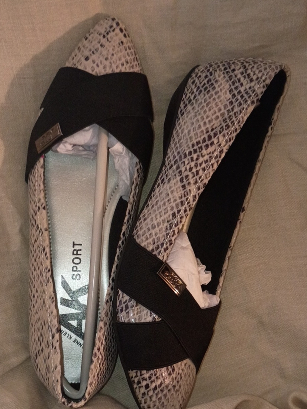 *New* Anne Klein AK Sport Snakeskin Elastic Strap Ballet Flats Size 9.5